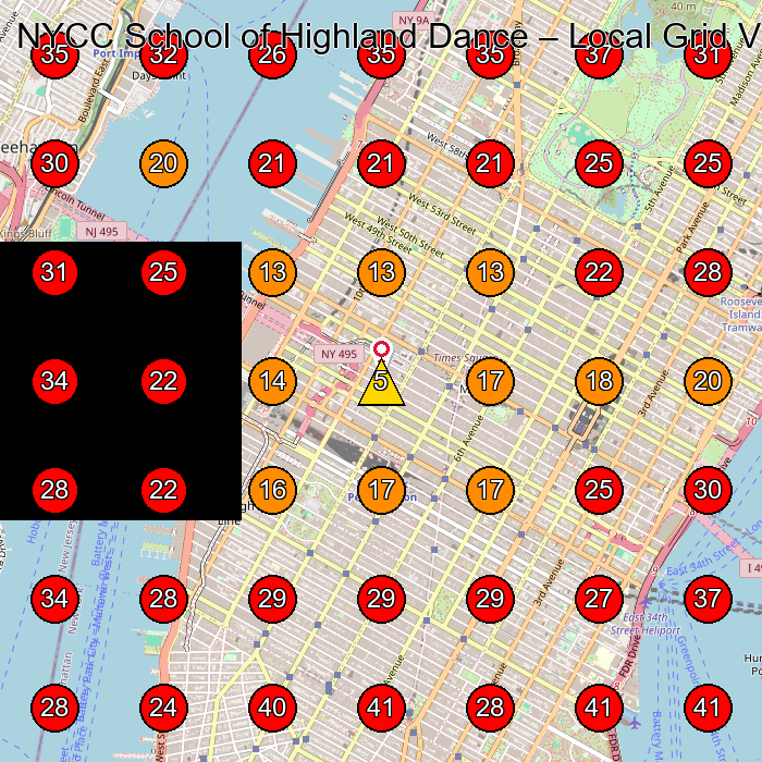 NYCC School of Highland Dance GeoGrid visibility map for Dance School in New York
